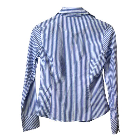 Lilly Pulitzer Size 4 Blue and White Striped Jonni Ruffle Front Blouse - Picture 2 of 4